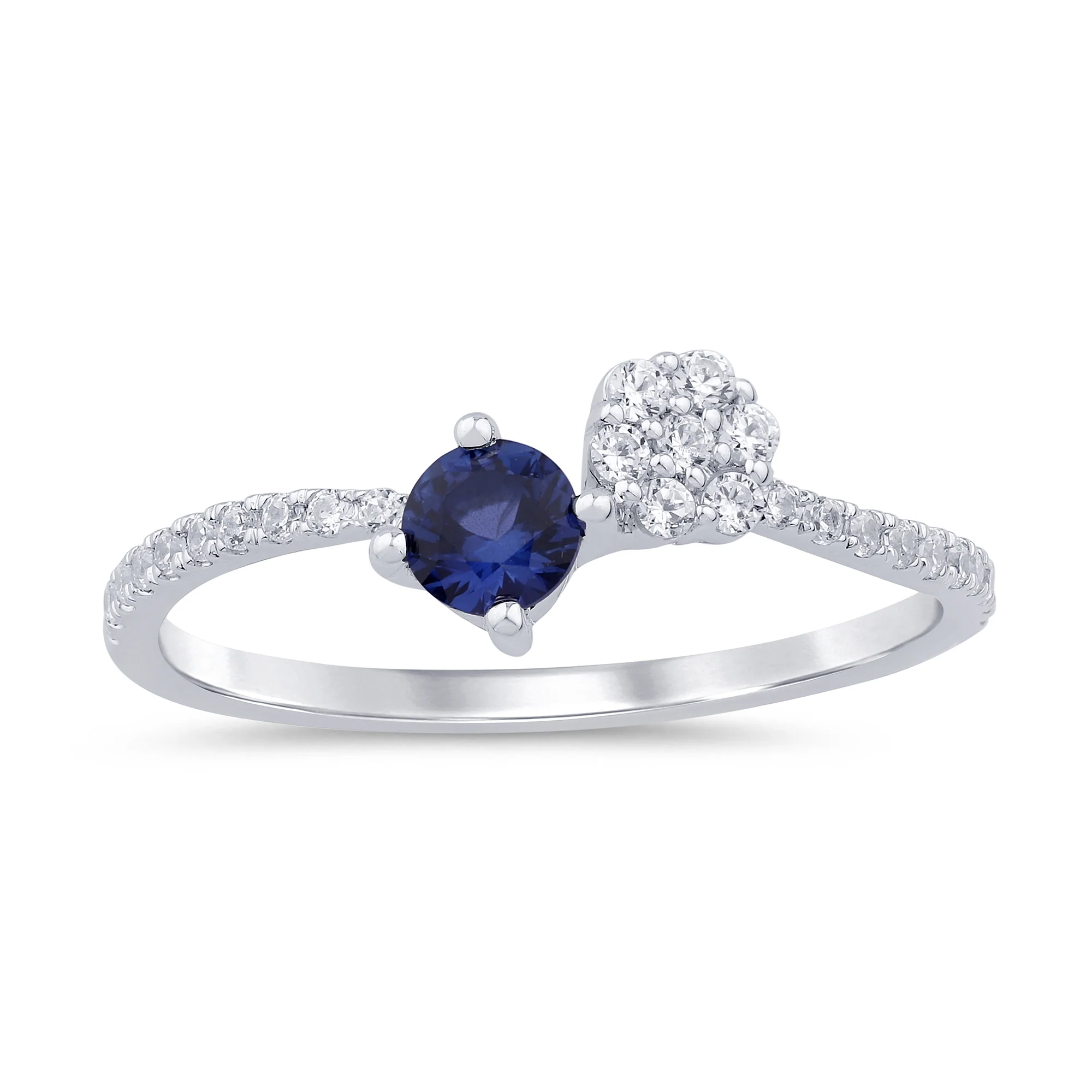 <span style="color:purple">SPECIAL!</span> .52ct G SI 14K White Gold Diamond & Blue Sapphire Gemstones Band Ring Size 6.5