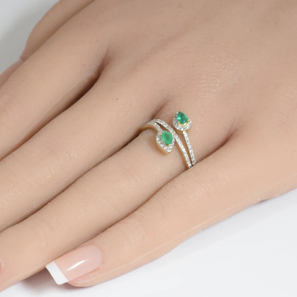 <span style="color:purple">SPECIAL!</span>.56ct G SI 14K Yellow Gold Diamond & Emerald Gemstones Wrap Around Ring  Size 6.5 - Image 2