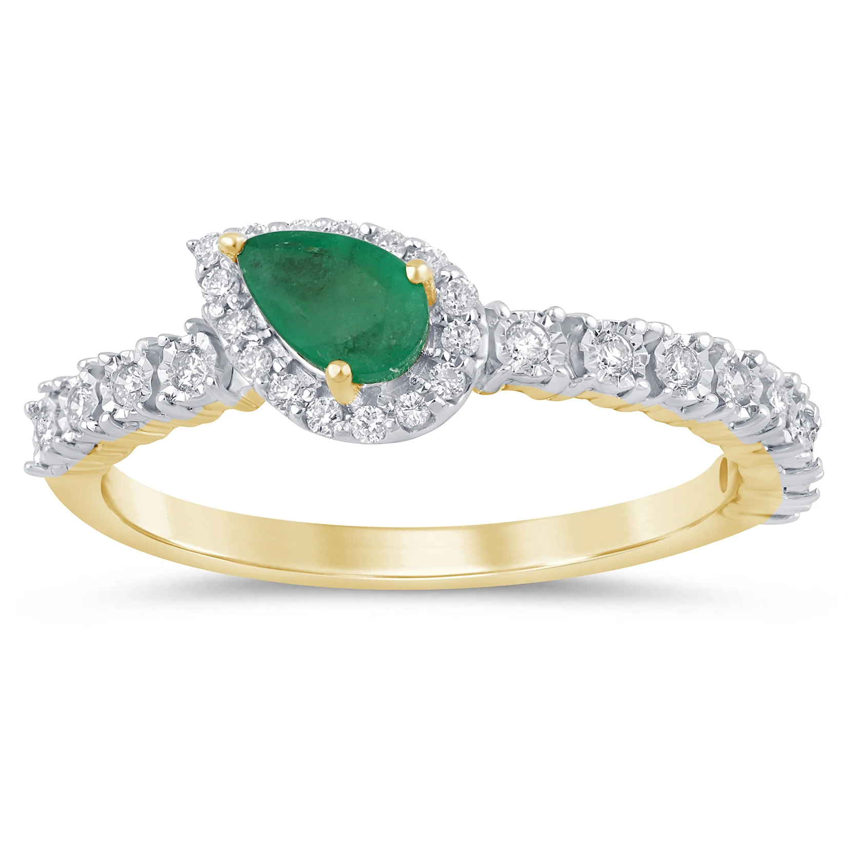 <span style="color:purple">SPECIAL!</span>.50ct G SI 14K Yellow Gold Pear Shape Diamond & Emerald Gemstone Ring  Size 6.5
