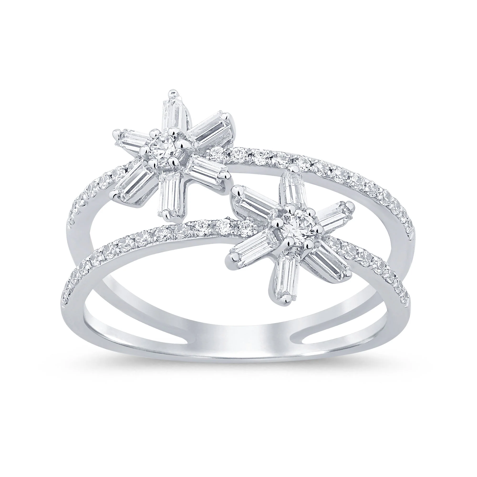<span style="color:purple">SPECIAL!</span>.56ct G SI 14K White Gold Round & Baguette Diamond Double Open Shank Ring Size 6.5