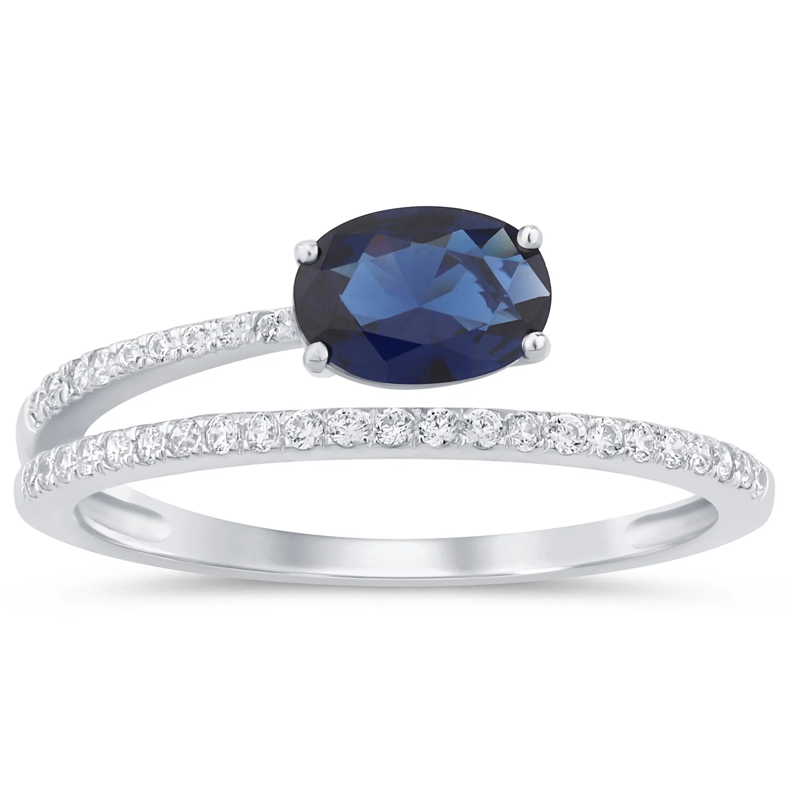 <span style="color:purple">SPECIAL!</span>1.23ct G SI 14K White Gold Diamond & Blue Sapphire Gemstone Band Ring Size 6.5