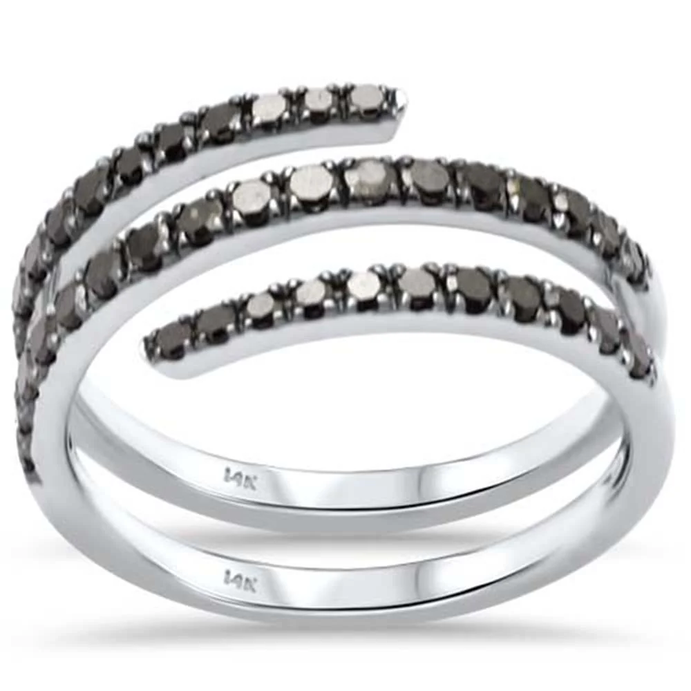 <span style="color:purple">SPECIAL!</span>.68ct G SI 14K White Gold Diamond Black Diamond Wrap Around Band Ring  Size 7