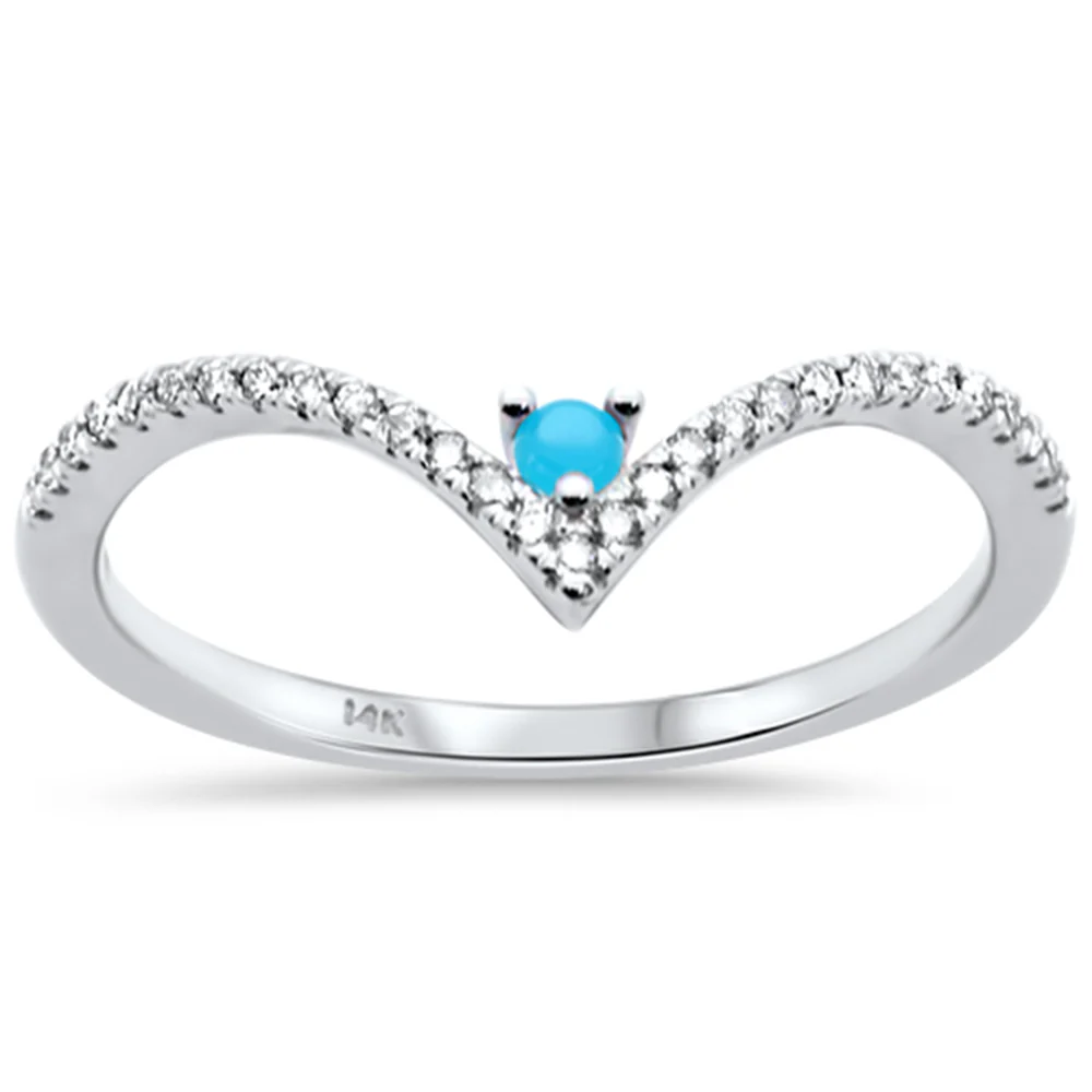 .19ct G SI 14K White Gold Diamond & Turquoise Band Ring Size 6.5