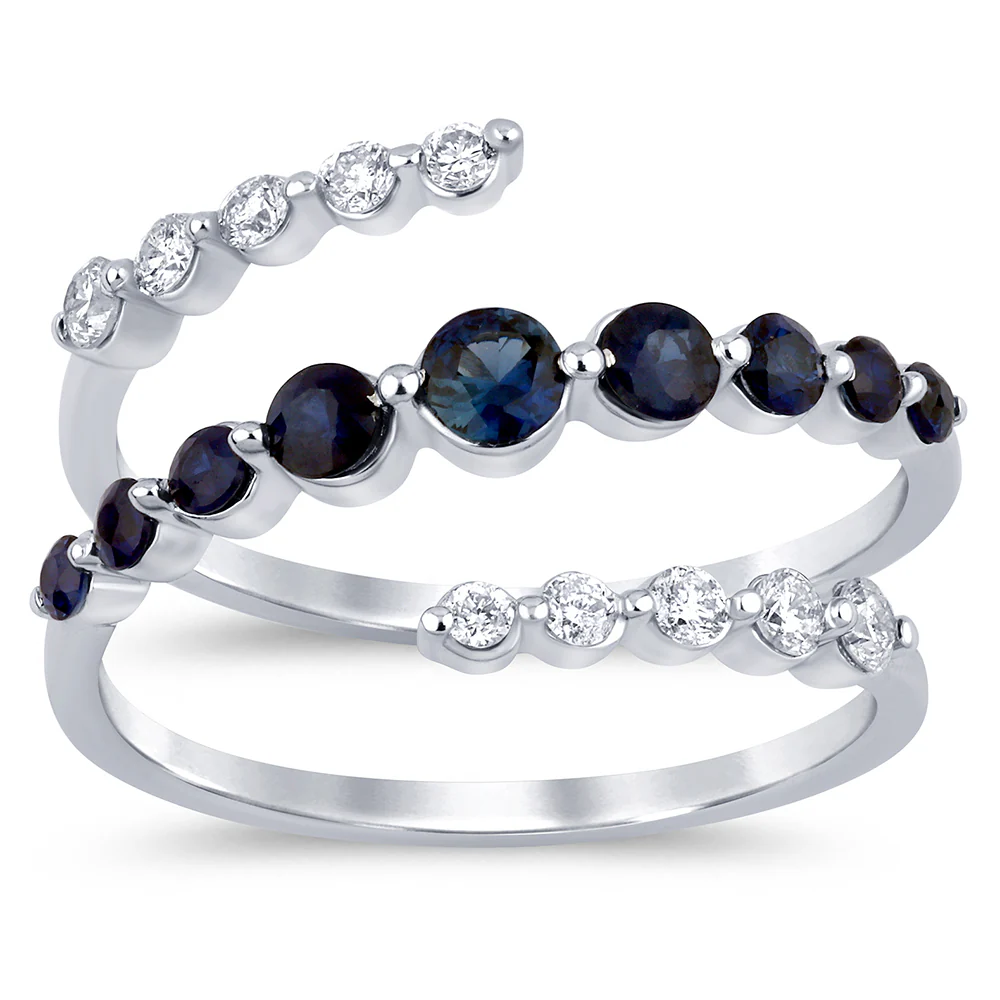 <span style="color:purple">SPECIAL!</span>.79ct G SI 14K White Gold Diamond & Blue Sapphire Gemstones Wrap Around Band Ring Size 6.5