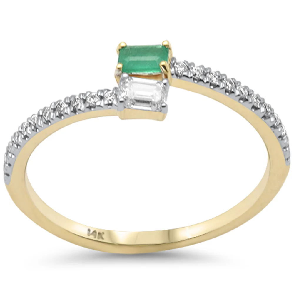 <span style="color:purple">SPECIAL!</span>.36ct G SI 14K Yellow Gold Diamond & Emerald Gemstone Wrap Around Band Ring Size 6.5