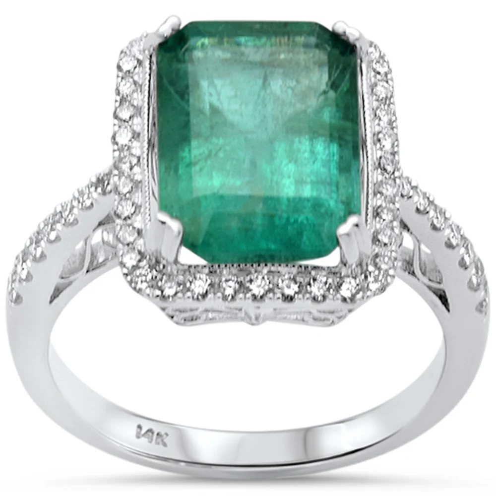<span style="color:purple">SPECIAL!</span> 5.56ct G SI 14K White Gold Diamond & Natural Emerald Gemstone Ring Size 6.5