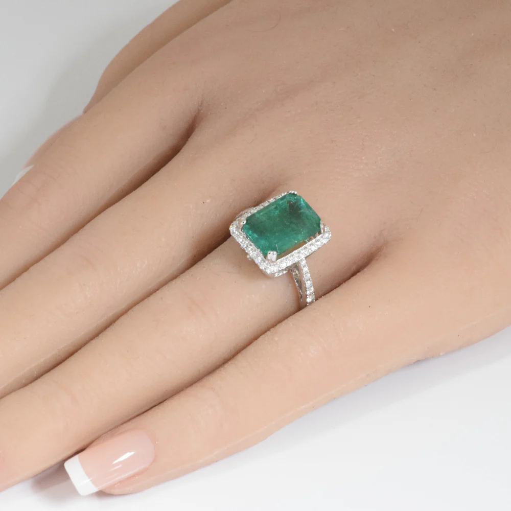 <span style="color:purple">SPECIAL!</span> 5.56ct G SI 14K White Gold Diamond & Natural Emerald Gemstone Ring Size 6.5 - Image 2