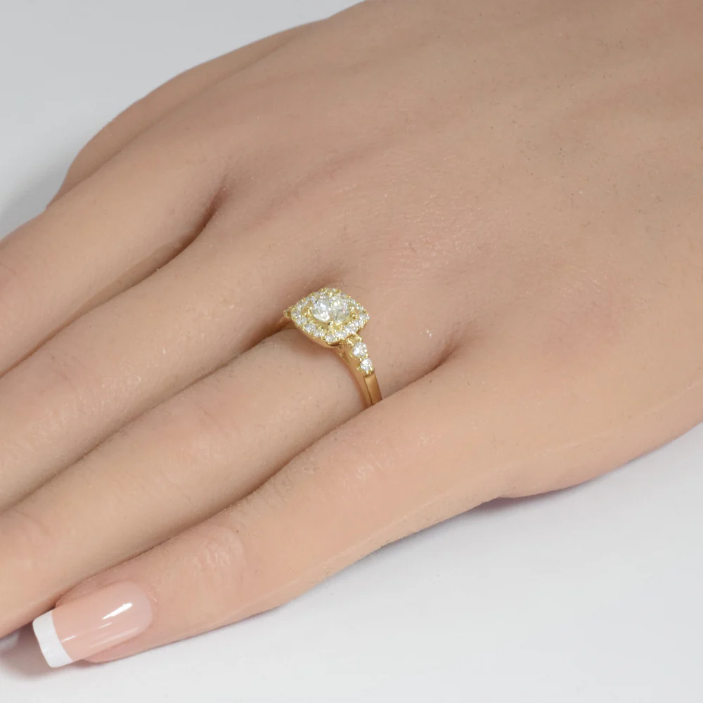 <span style="color:purple">SPECIAL!</span> .81ct G SI 14K Yellow Gold Cushion Shape Diamond Halo Engagement Ring Size 6.5 - Image 2
