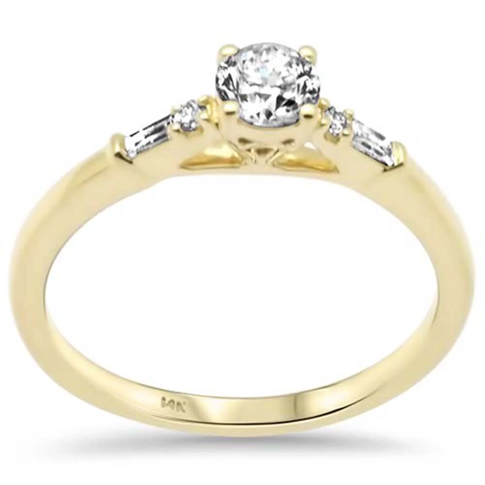 <span style="color:purple">SPECIAL!</span> .46ct G SI 14K Yellow Gold Round & Baguette Diamond Engagement Ring Size 6.5