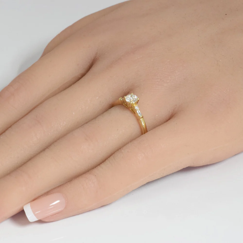 <span style="color:purple">SPECIAL!</span> .46ct G SI 14K Yellow Gold Round & Baguette Diamond Engagement Ring Size 6.5 - Image 2