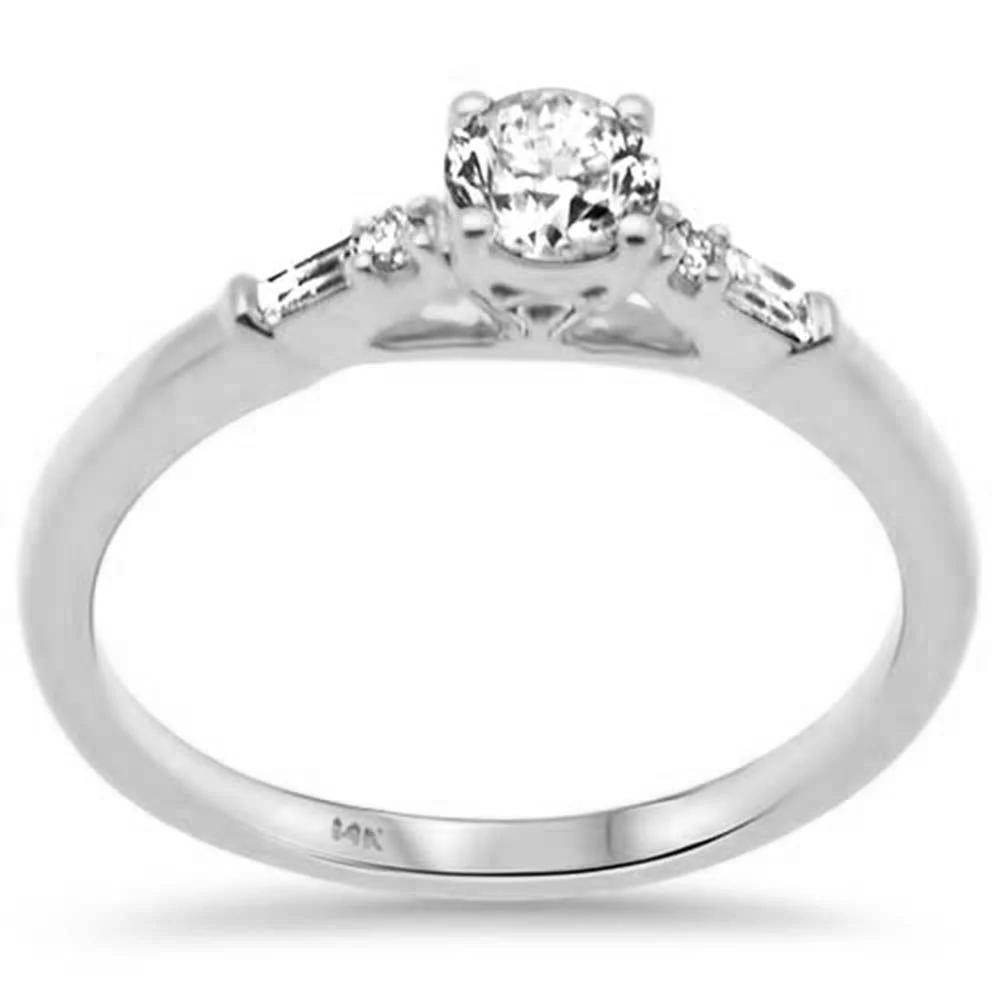 <span style="color:purple">SPECIAL!</span> .46ct G SI 14K White Gold Round & Baguette Diamond Engagement Ring Size 6.5