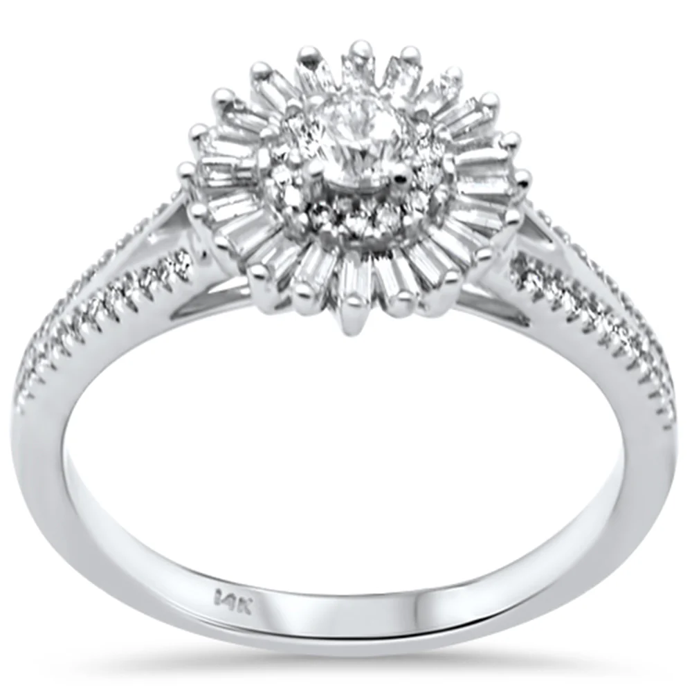 <span style="color:purple">SPECIAL!</span> .53ct G SI 14K White Gold Round & Baguette Diamond Engagement Ring Size 6.5
