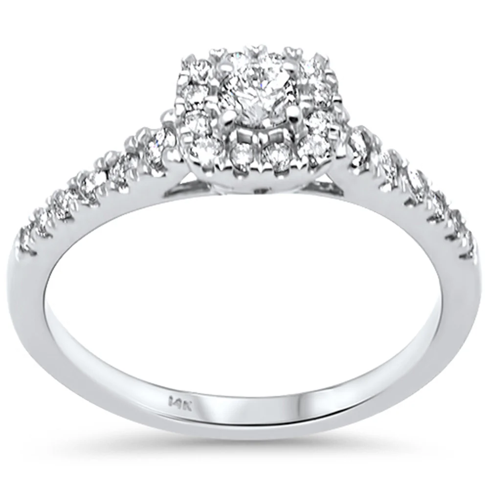 <span style="color:purple">SPECIAL!</span> .60ct Side Diamonds G SI 14K White Gold Diamond Cushion Shape Halo Engagement Ring Size 6.5