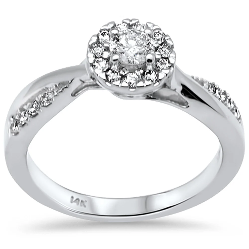 <span style="color:purple">SPECIAL!</span> .48ct G SI 14K White Gold Diamond Halo Engagement Ring Size 6.5