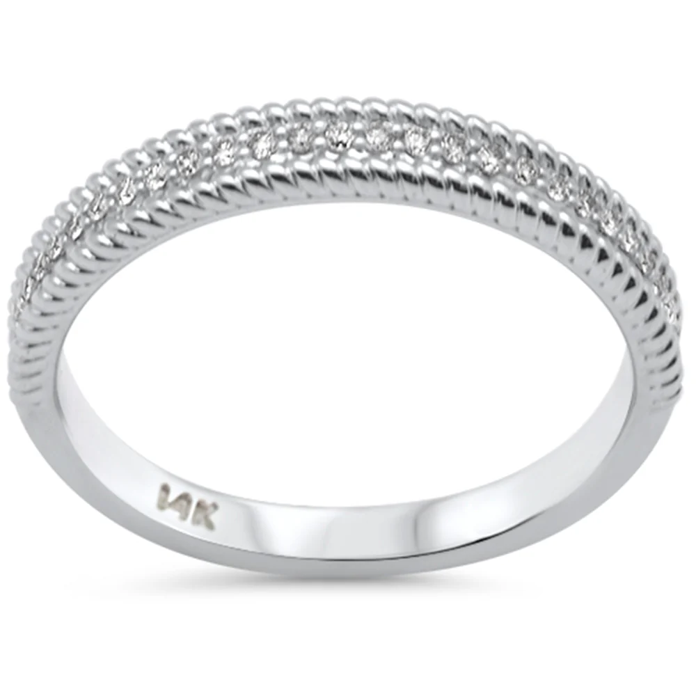 <span style="color:purple">SPECIAL!</span>.13ct G SI 14K White Gold Diamond Beaded Band Ring  Size 7