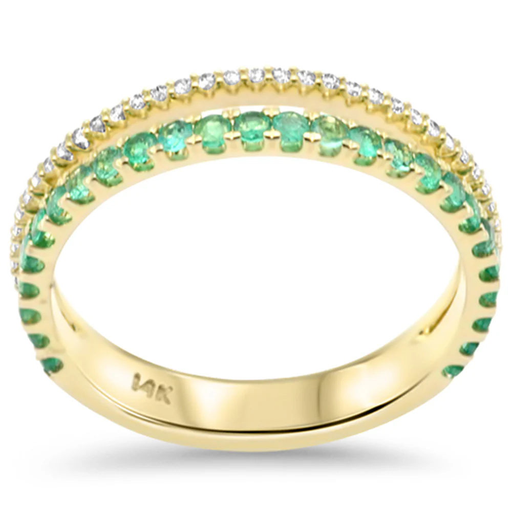 <span style="color:purple">SPECIAL!</span> .48ct G SI 14K Yellow Gold Diamond & Natural Emerald Gemstones Band Ring Size 7