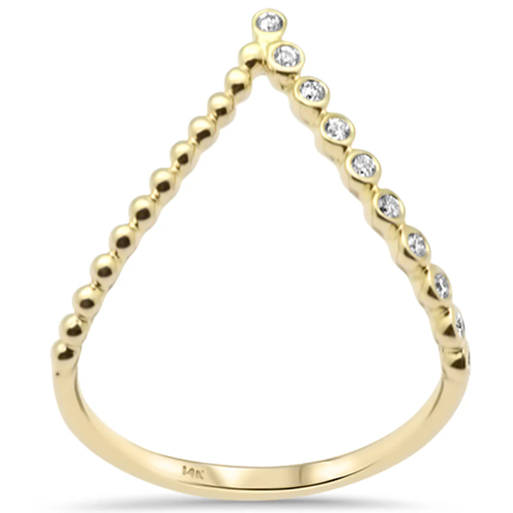 .10ct G SI 14K Yellow Gold Diamond Bezel Set V Shape Band Ring  Size 6.5