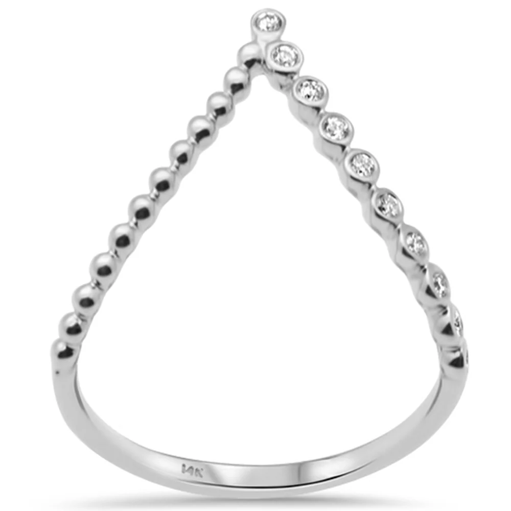 .10ct G SI 14K White Gold Diamond Bezel Set V Shape Band Ring  Size 6.5