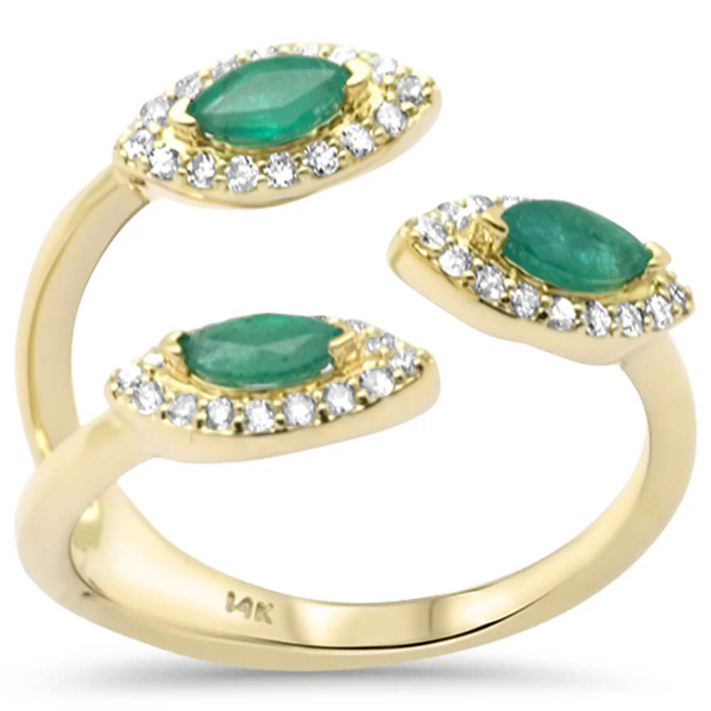 <span style="color:purple">SPECIAL!</span> .72ct G SI 14K Yellow Gold Diamond & Natural Emerald Gemstones Band Ring Size 6.5