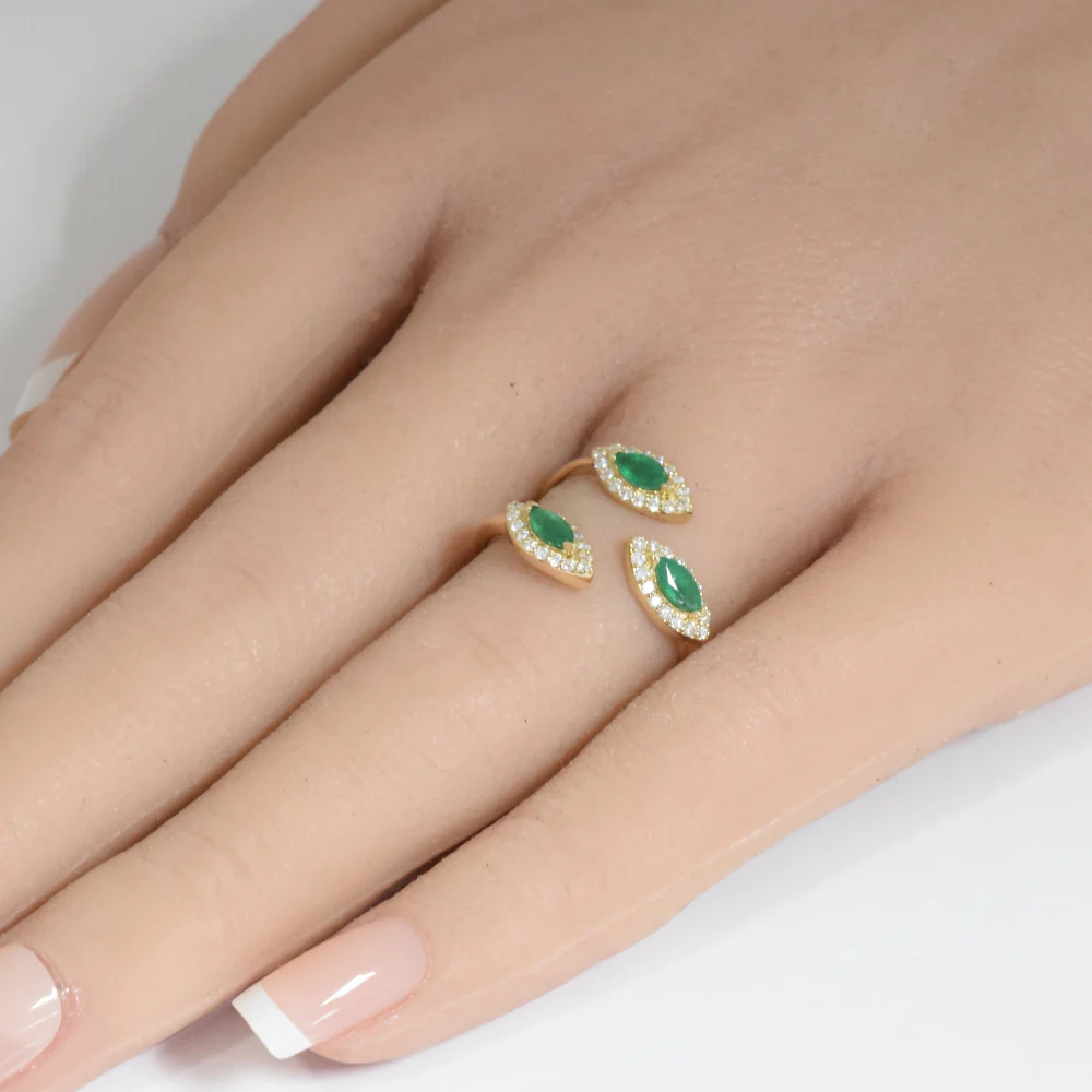 <span style="color:purple">SPECIAL!</span> .72ct G SI 14K Yellow Gold Diamond & Natural Emerald Gemstones Band Ring Size 6.5 - Image 2