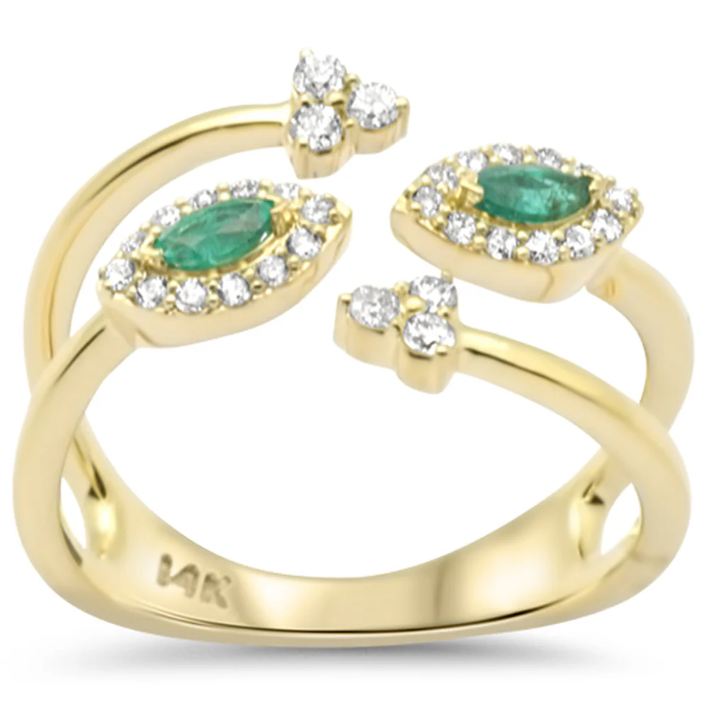 <span style="color:purple">SPECIAL!</span> .43ct G SI 14K Yellow Gold Diamond & Natural Emerald Gemstones Open Band Ring Size 6.5