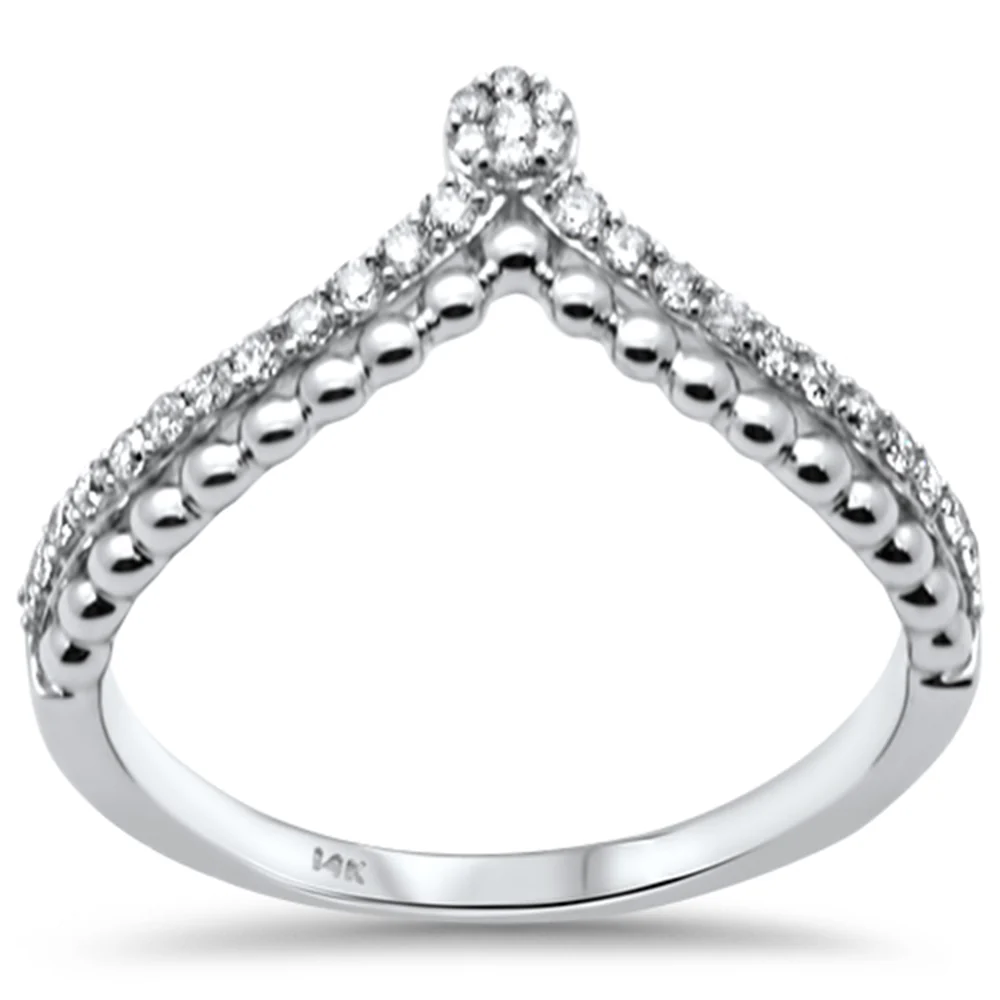 <span style="color:purple">SPECIAL!</span>.20ct G SI 14K White Gold Diamond Beaded Band Ring  Size 6.5