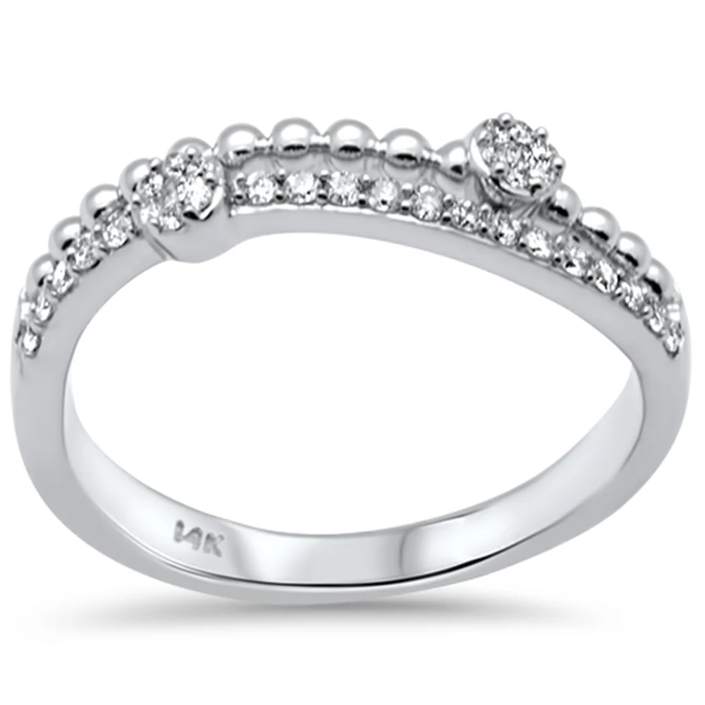 <span style="color:purple">SPECIAL!</span> .19ct G SI 14K White Gold Diamond Beaded Band Ring  Size 6.5
