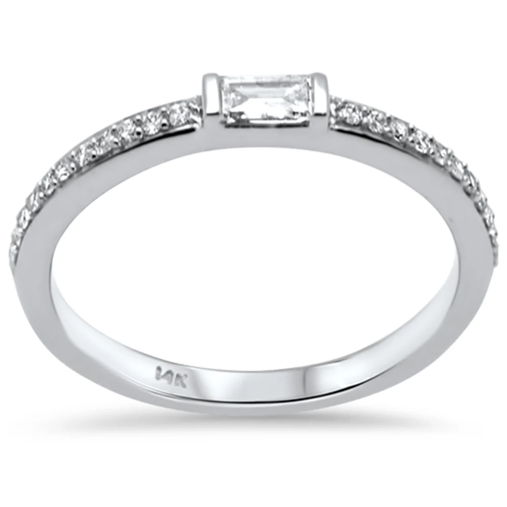 <span style="color:purple">SPECIAL!</span> .22ct G SI 14K White Gold Round & Baguette Diamond Band Ring  Size 6