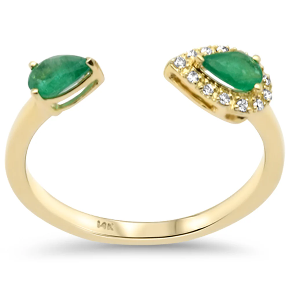 <span style="color:purple">SPECIAL!</span> .41ct G SI 14K Yellow Gold Diamond & Natural Emerald Gemstones Open Band Ring Size 6.5
