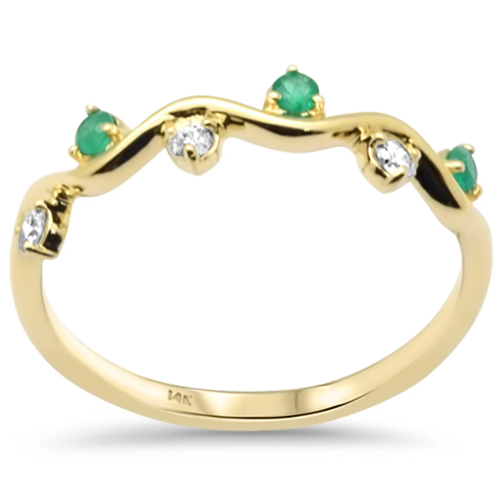 .20ct G SI 14K Yellow Gold Diamond & Emerald Gemstones Band Ring Size 6.5