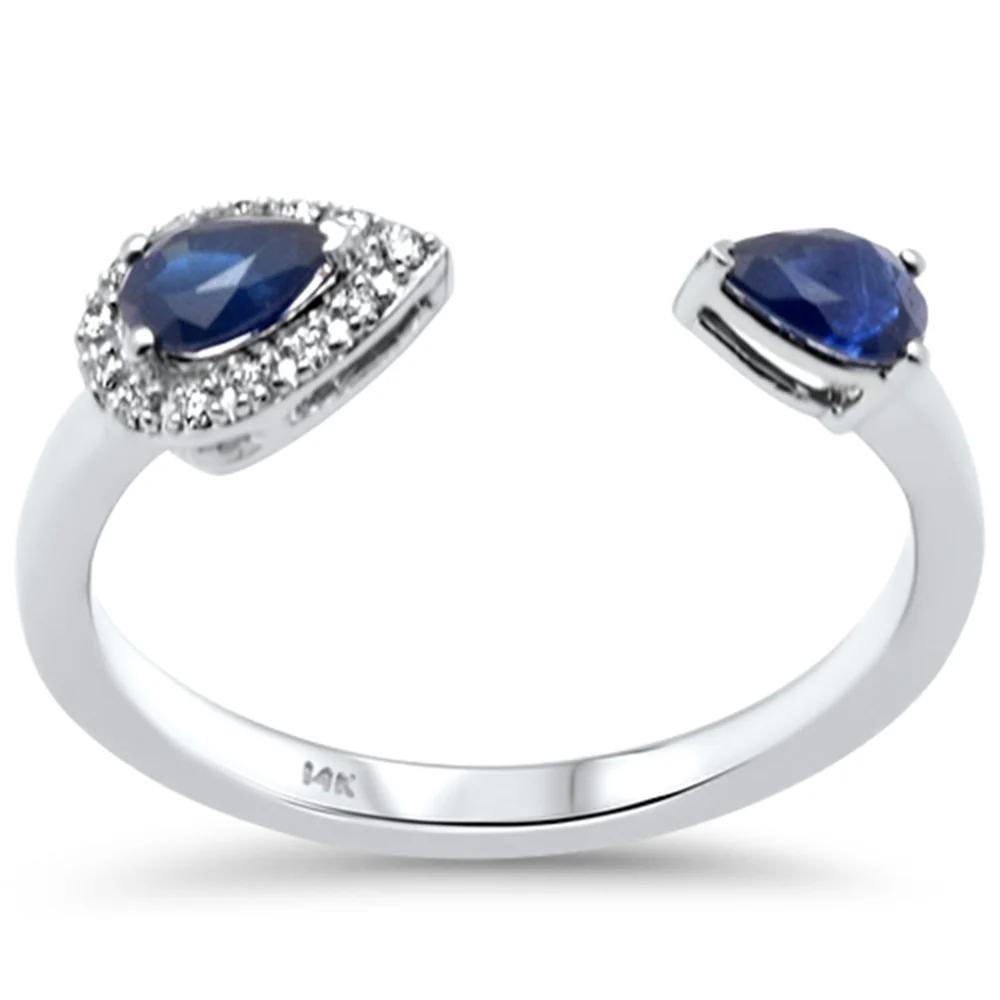<span style="color:purple">SPECIAL!</span> .57ct G SI 14K White Gold Diamond & Blue Sapphire Gemstones Open Band Ring Size 6.5