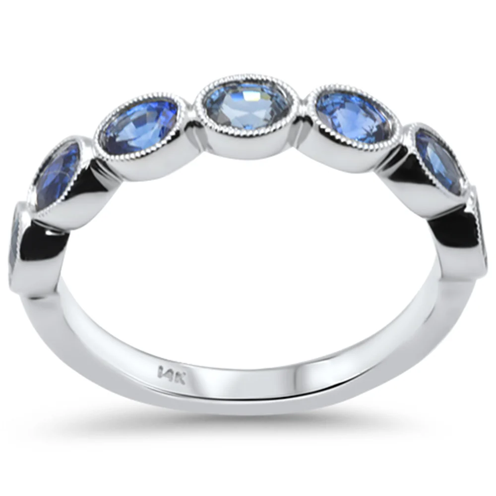 <span style="color:purple">SPECIAL!</span> 1.58ct G SI 14K White Gold Blue Sapphire Gemstones Band Ring  Size 6.5