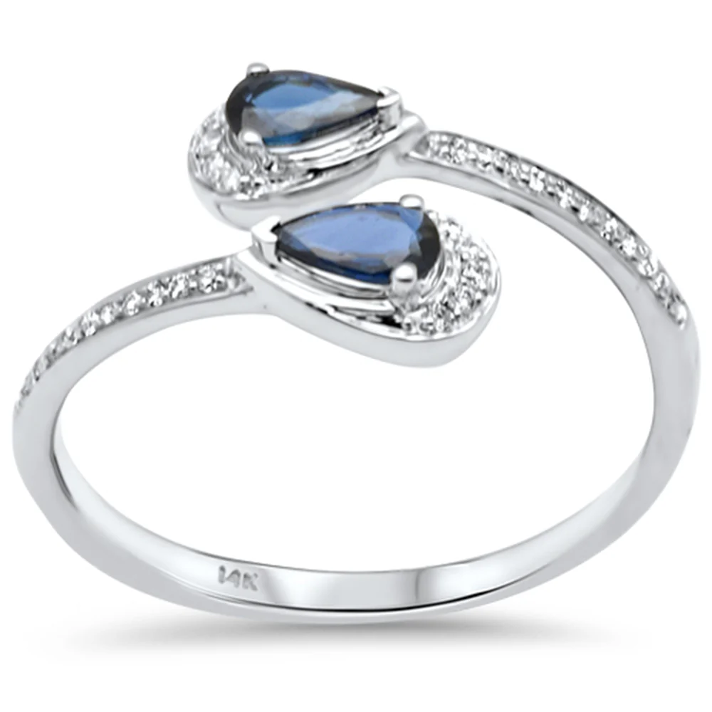 .53ct G SI 14K White Gold Diamond & Blue Sapphire Gemstones Ring Size 6.5