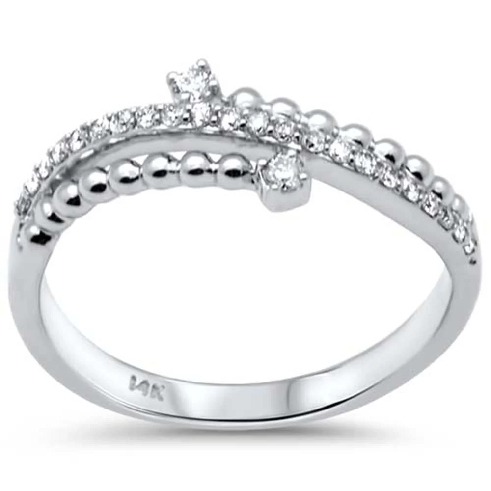 <span style="color:purple">SPECIAL!</span> .21ct G SI 14K White Gold Diamond Beaded Band Ring Size 6.5