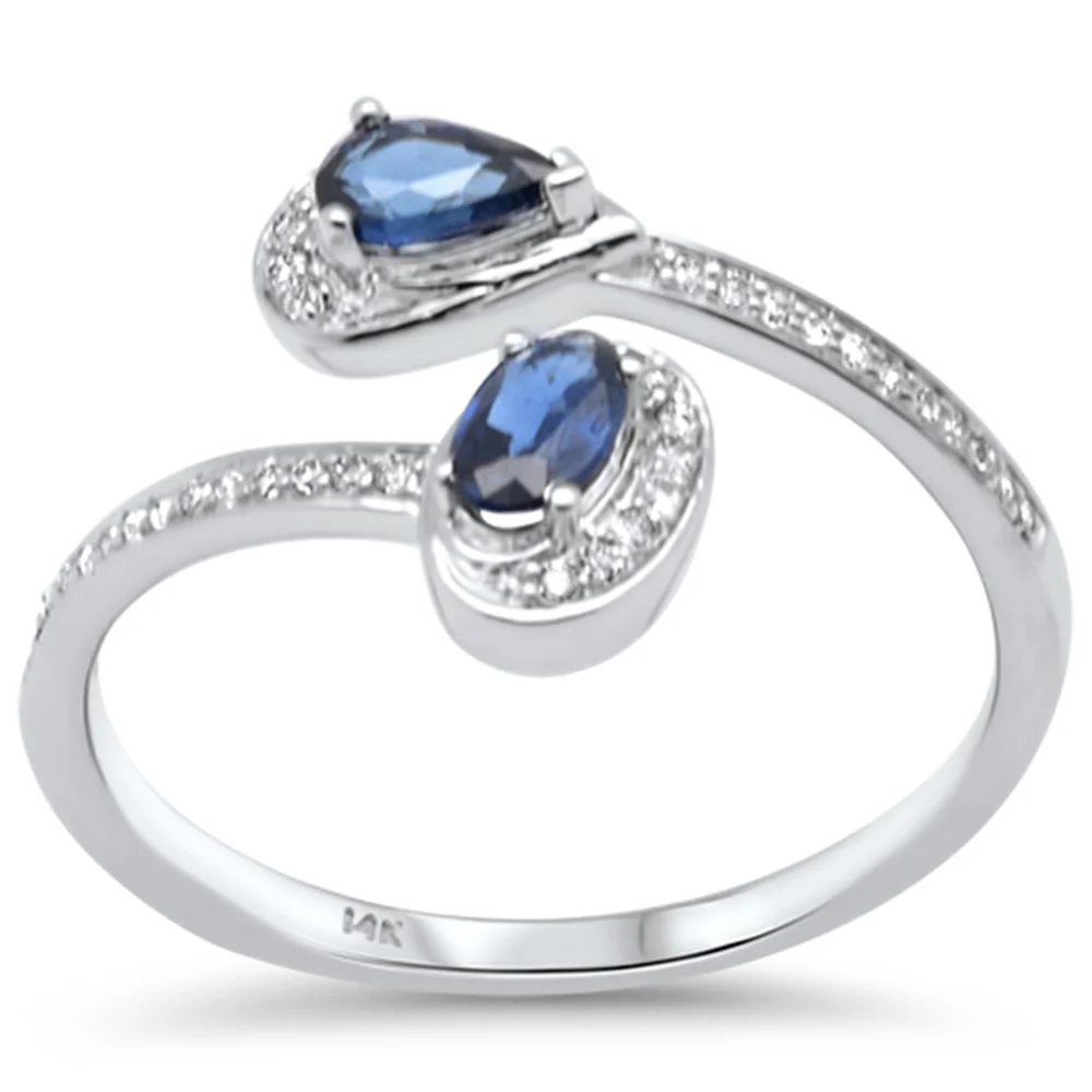 <span style="color:purple">SPECIAL!</span> .57ct G SI 14K White Gold Diamond & Blue Sapphire Gemstones Ring Size 6.5