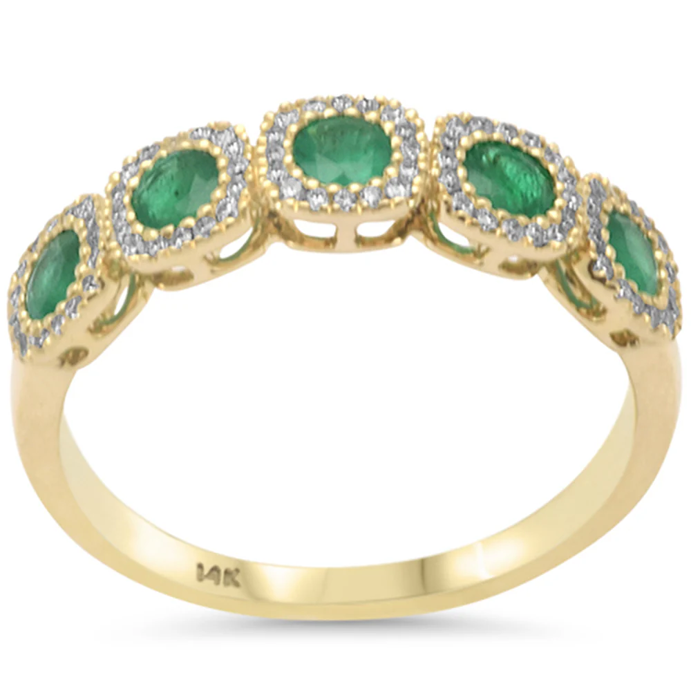 <span style="color:purple">SPECIAL!</span>.79ct G SI 14K Yellow Gold Diamond & Emerald Gemstones Band Ring Size 6.5