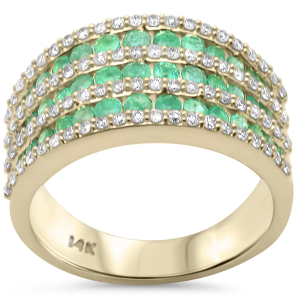 <span style="color:purple">SPECIAL!</span> 1.36ct G SI 14K Yellow Gold Diamond & Emerald Gemstones Dome Band Ring Size 6.5