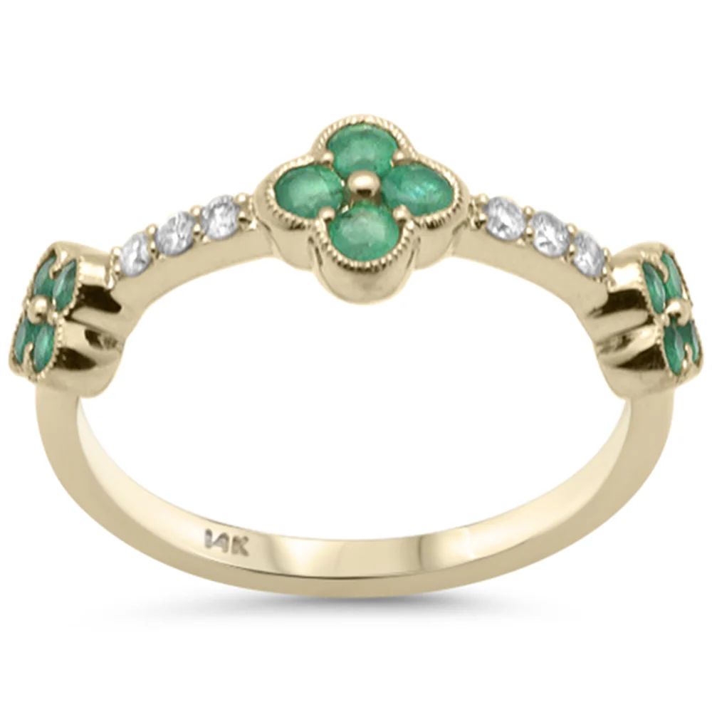 <span style="color:purple">SPECIAL!</span> .46ct G SI 14K Yellow Gold Diamond & Emerald Gemstones Ring Size 6.5