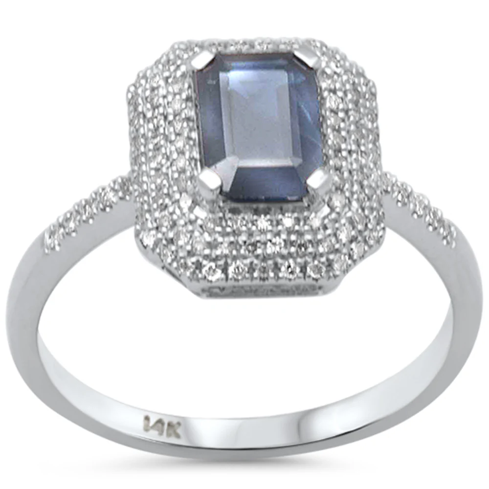 <span style="color:purple">SPECIAL!</span> 1.28ct G SI 14K White Gold Diamond & Blue Sapphire Ring Size 6.5
