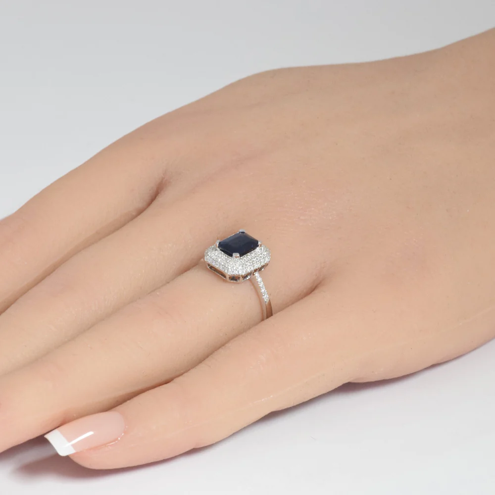 <span style="color:purple">SPECIAL!</span> 1.28ct G SI 14K White Gold Diamond & Blue Sapphire Ring Size 6.5 - Image 2