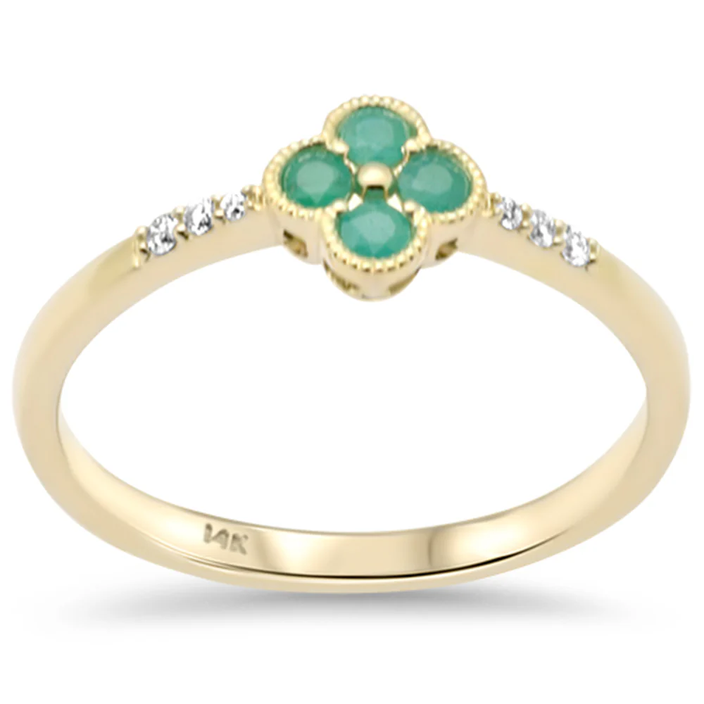 <span style="color:purple">SPECIAL!</span> .19ct G SI 14K Yellow Gold Diamond & Emerald Gemstones Ring Size 6.5