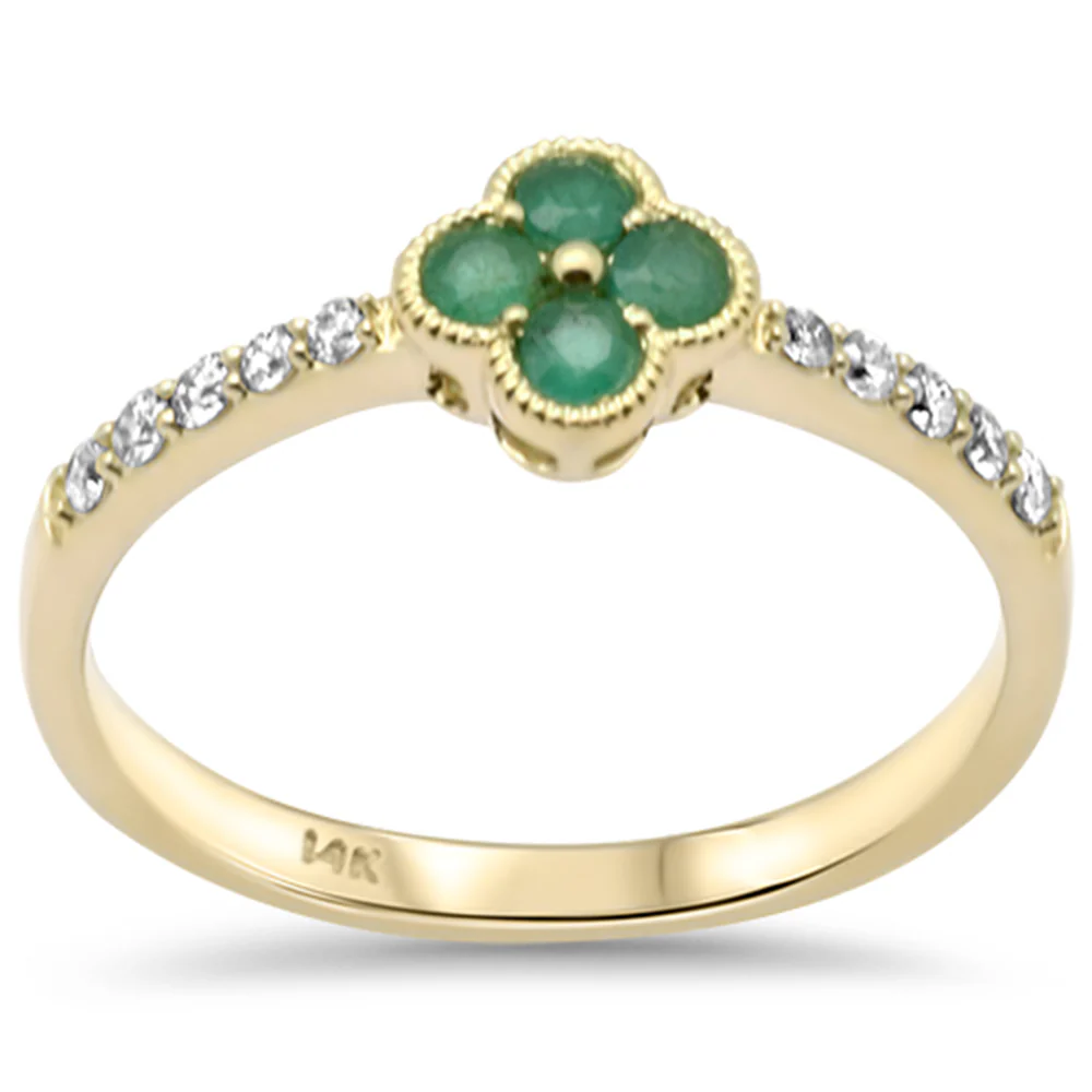 <span style="color:purple">SPECIAL!</span> .30ct G SI 14K Yellow Gold Diamond & Emerald Gemstones Ring Size 6.5