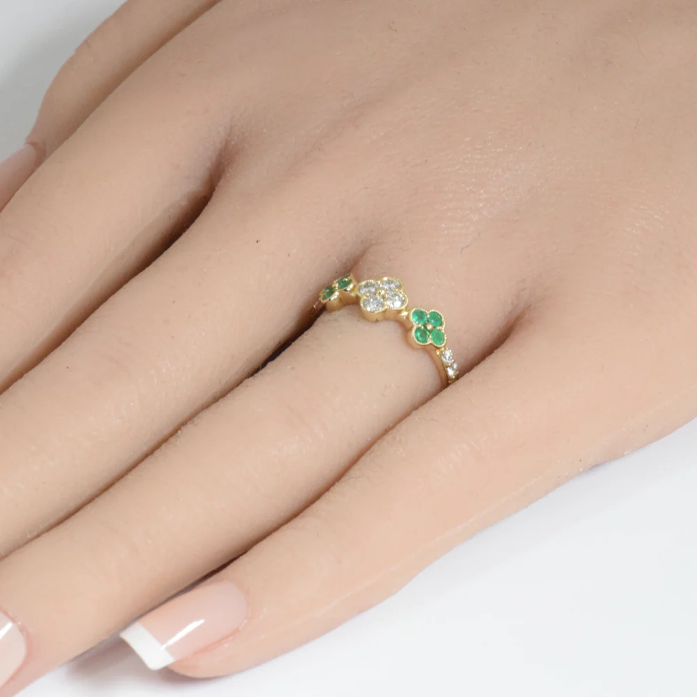 <span style="color:purple">SPECIAL!</span> .46ct G SI 14K Yellow Gold Diamond & Emerald Gemstones Ring Size 6.5 - Image 2