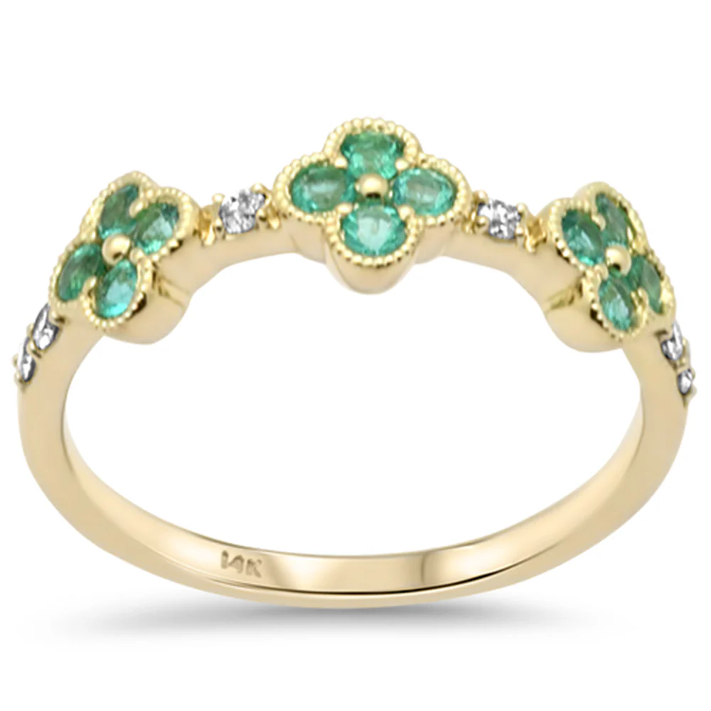<span style="color:purple">SPECIAL!</span> .36ct G SI 14K Yellow Gold Diamond & Emerald Gemstones Ring Size 6.5
