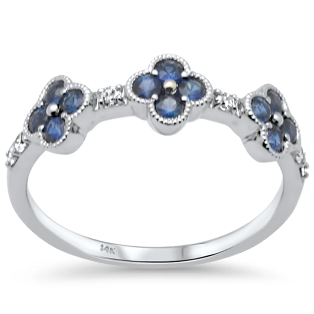 <span style="color:purple">SPECIAL!</span> .54ct G SI 14K White Gold Diamond & Blue Sapphire Ring Size 6.5