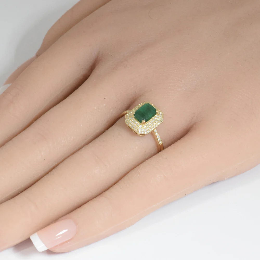 <span style="color:purple">SPECIAL!</span> 1.24ct G SI 14K Yellow Gold Diamond & Emerald Gemstones Ring Size 6.5 - Image 2