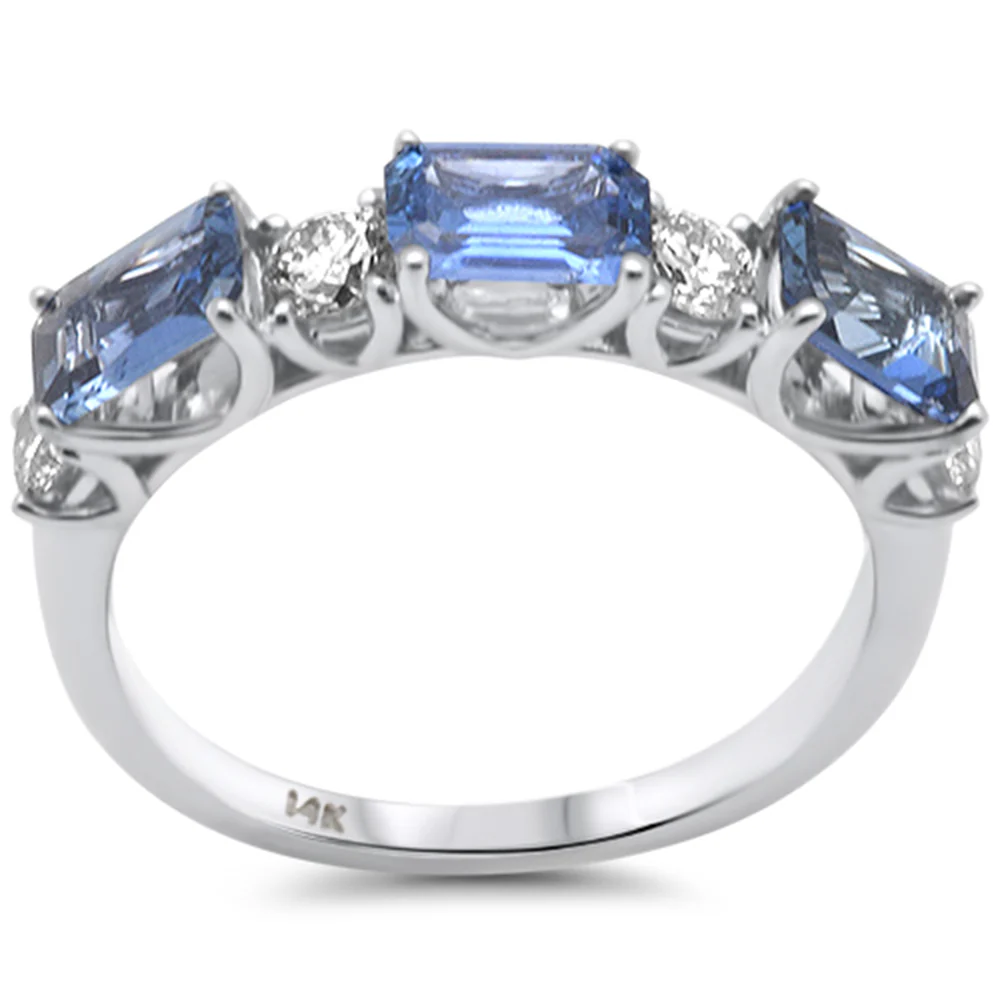<span style="color:purple">SPECIAL!</span> 2.11ct G SI 14K White Gold Diamond & Blue Sapphire Gemstones Ring Size 6.5