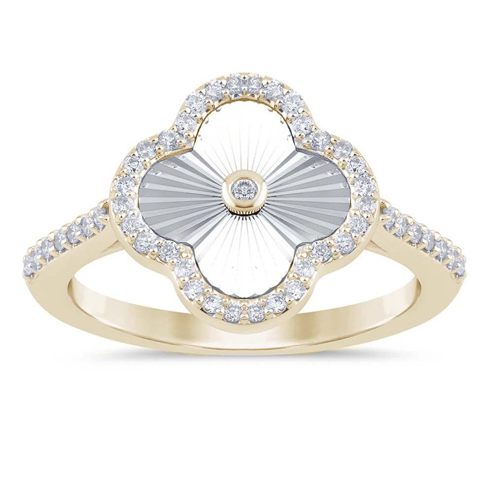 <span style="color:purple">SPECIAL!</span> .24ct G SI 14K Yellow Gold Diamond Clover Ring Size 6.5