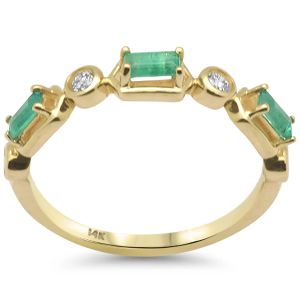 <span style="color:purple">SPECIAL!</span>.49ct G SI 14K Yellow Gold Diamond & Emerald Gemstone Ring Size 6.5