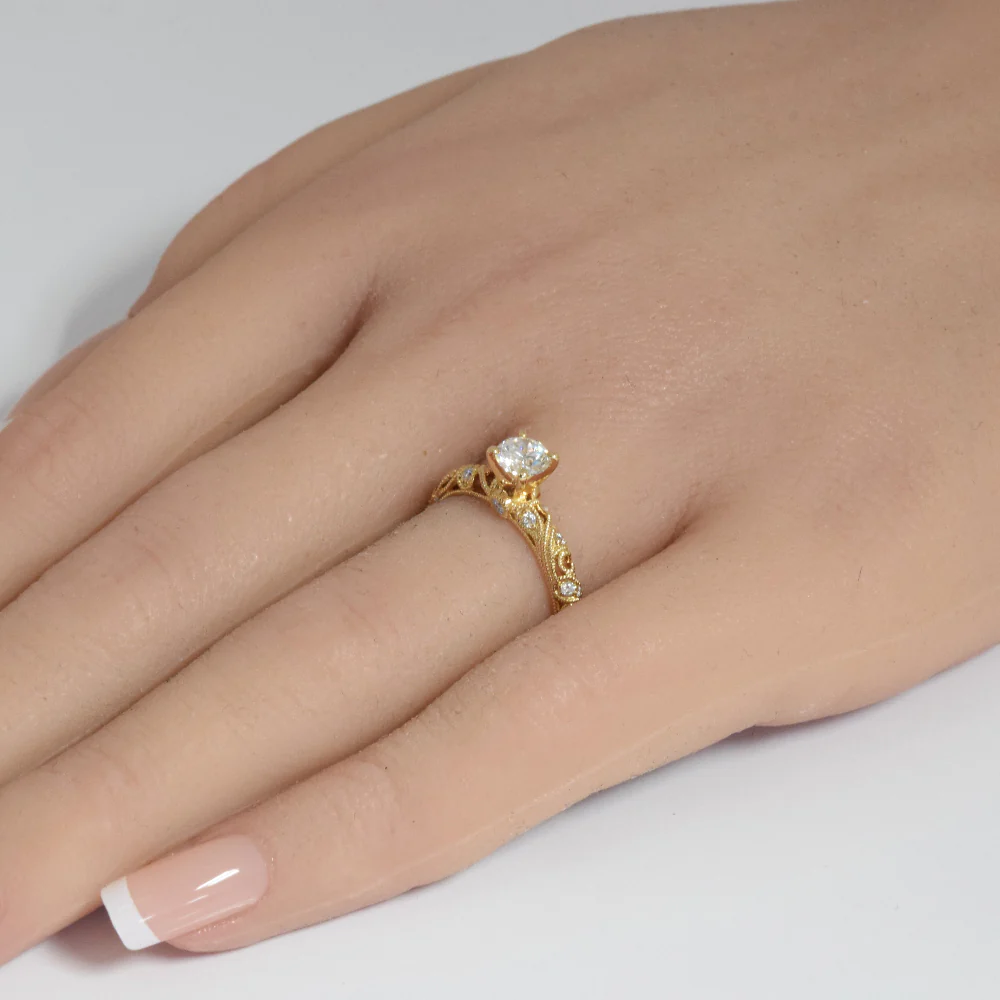 <span style="color:purple">SPECIAL!</span> .63ct G SI 14K Yellow Gold Diamond Miligrain Engagement Ring Size 6.5 - Image 2